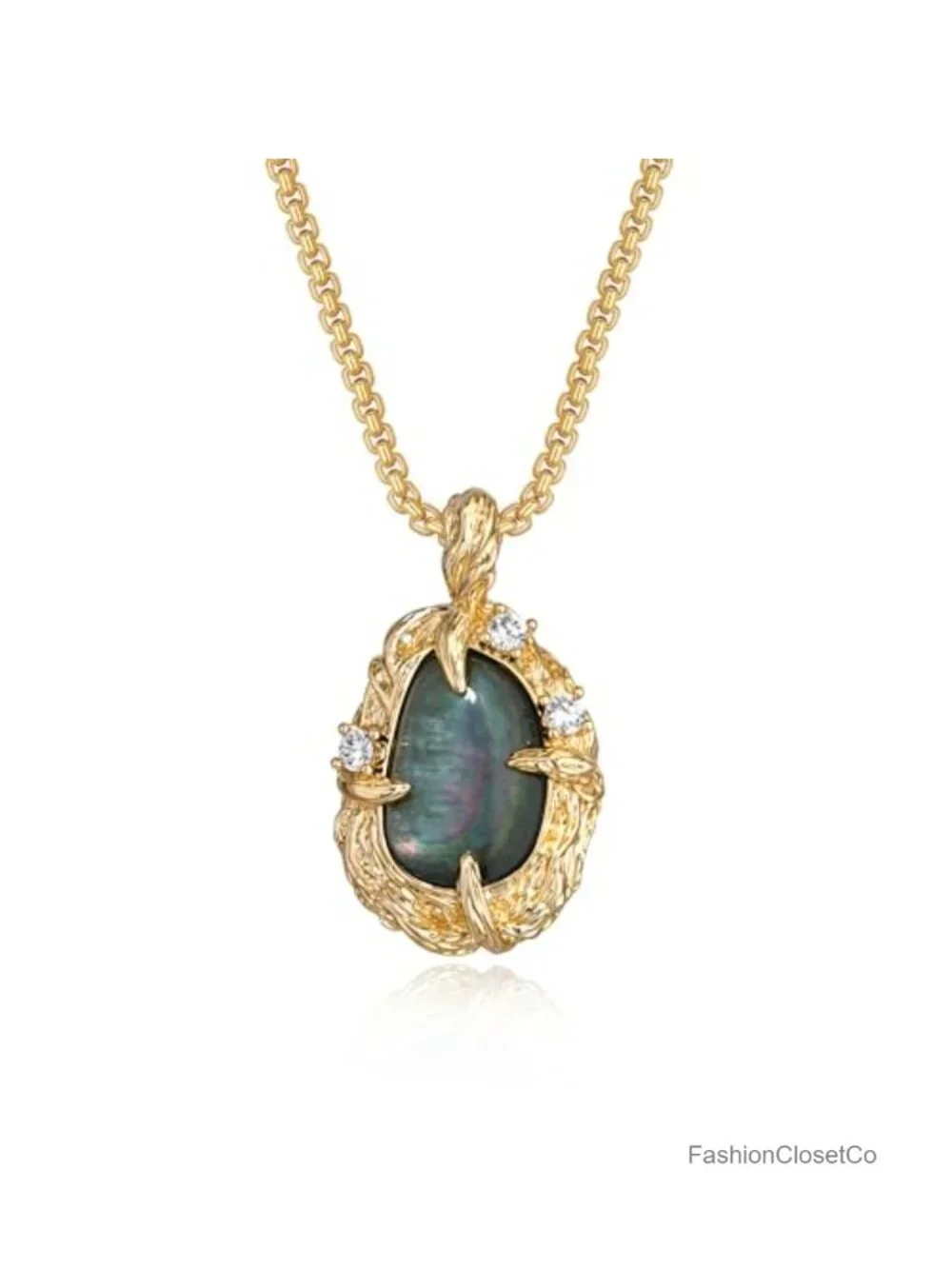 14K Gold Plated Black Mother of Pearl Pendant Necklace Dainty Charm Chain